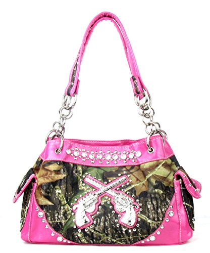 Western Handbag Camouflage Gun Pistol Pocket Camo Rhinestone Purse With Matching Wallet (PINK)2