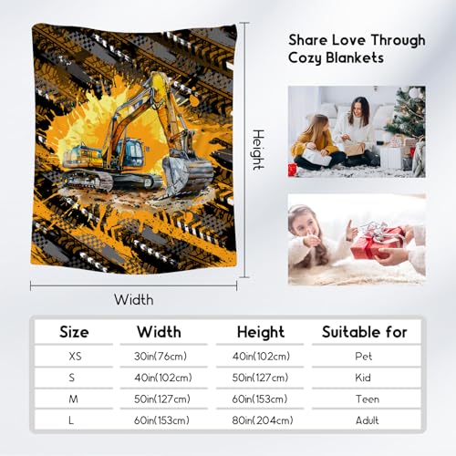 Mercuryelf Kids Blanket for Boys Excavator Blankets Gifts - 40x50 Inch Cozy Flannel Throw for Adults