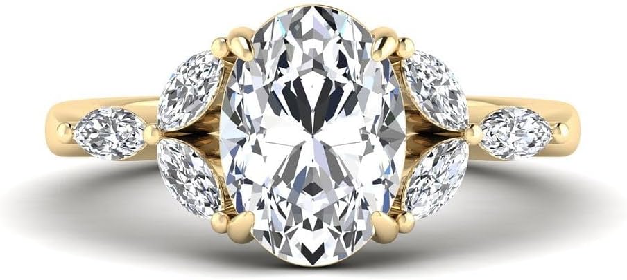 IGI Certified 2.90 Carat Oval Cut Lab Grown Diamond Engagement Ring For Women (2.5 Ct, F, VVS2) 14K Gold with Marquise Side Stones Three Stone Bridal Wedding Ring
