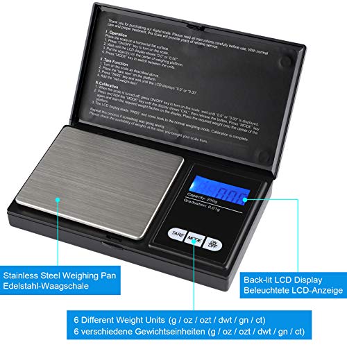 200g/0, 01g Taschenwaage - Ascher digitale Taschenwaage, 200 x 0, 01 g, Taschenwaage Feinwaage Digitalwaage Goldwaage Münzwaage – Ansicht 2