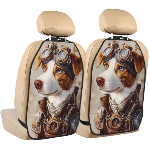 Funny Dog Car Seat Back Kick Protectors,2 Pack Kick Mats With Storage Pockets For Vehicles To Protect From Dirt Mud Scratches