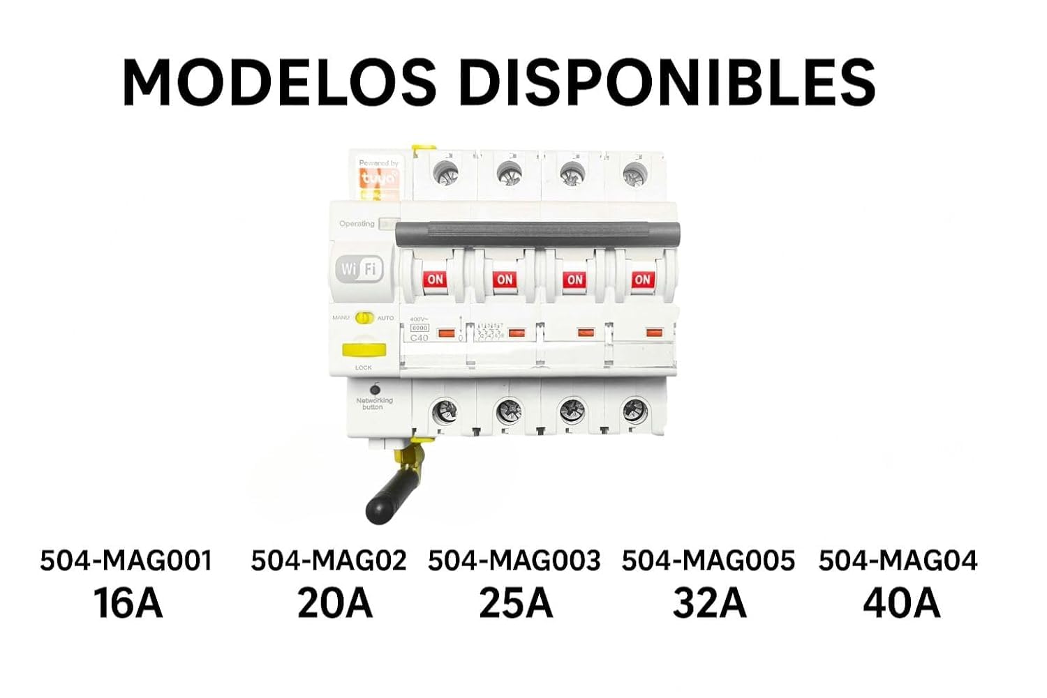 RASMACOR - Interruptor Magnetotermico WiFi – Rearmable 4P 25A Curva C 6kA – Termico Inteligente con Control Remoto – Compatible con App Tuya Smart – Domotica - 4 Polos 25A