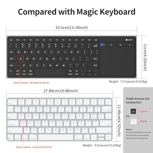 Image of CZUR Rechargeable Bluetooth Keyboard with Touchpad, Portable Computer Keyboard with Trackpad, Wireless Ultra Slim Keyboard for PC /Laptop /Tablet /Phone, for Windows /Android /Mac /iOS