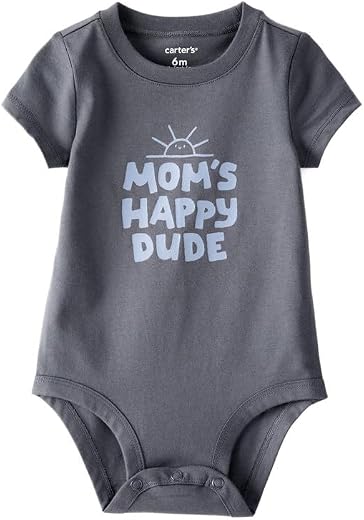 Carter's Baby Boy Mom’s Happy Dude Graphic Short Sleeve Bodysuit | Soft Cotton Romper with Snap Closure | Comfortable Baby...