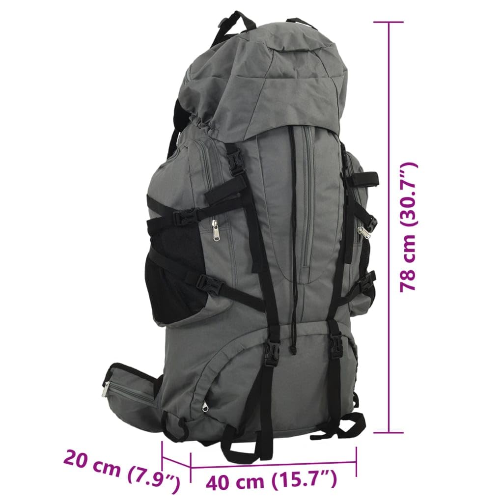 Plecak turystyczny, szary, 80 l, z tkaniny Oxford z powłoką PU, wodoodporny, metalowy stelaż na plecach, regulowany pas biodrowy, na kemping, trekking, do aktywności na świeżym powietrzu, w