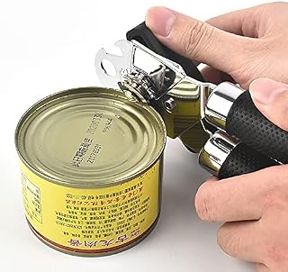 Beowanzk Can Opener, 3-in-1Manual Tin Openers That Work,Jar Openers for Arthritis Hands,Weak Hands Multifunctional Rotary Cutting Stainless Steel Black Multi Use Camping Smooth Edge Can Openers