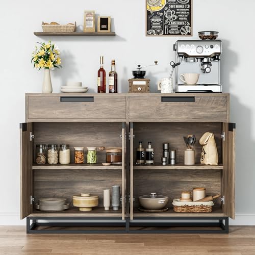 GarveeHome Sideboard Buffet Cabinet, 55" Large Kitchen Accent Modern Storage Cabinet with 2 Drawers and 4 Doors, Coffee Bar Buffet Table for Kitchen, Dining Room (Vintage)