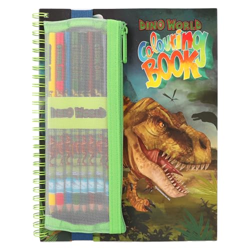 Depesche 12746 Dino World - Libro para colorear con 30 páginas para colorear con motivos de dinosaurios, incluye 8 lápices de colores en estuche