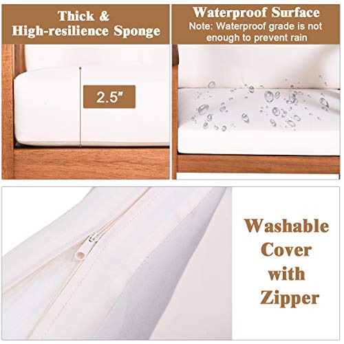 Tangkula 3 Pieces Patio Furniture Set, Includes Set Of 2 Outdoor Acacia Wood Cushioned Chairs And Coffee Table, For Garden, Backyard, Poolside, Bistro And Deck, Patio Conversation Chat Set (White) #TOP5