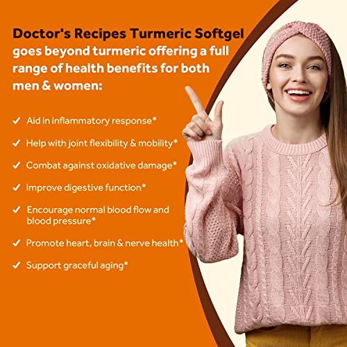 Doctor's Recipes Turmeric Curcumin Softgel, Turmeric With Ginger, 400Mg, 95 Percent Concentrated Curcumin, 5% Gingerols, Joint Health, Black Pepper, Kosher Friendly, 120 Softgels #TOP2