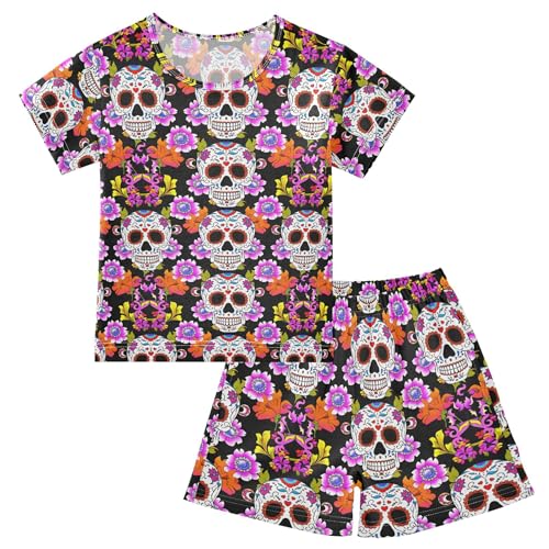 Skull Flower Pajama Set Pajamas Sleepwear Nightwear Loungewear Clothes Set B04043783