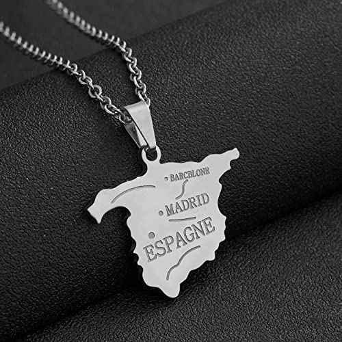 Herren- und Damenaccessoires Spanien Karte Stadt Anhänger Halskette Gold Silber Farbe Español Männer Frauen Landkarte Schmuck Geschenk Hochzeitstag Muttertag Vatertag Weihnachtsgeburtstagsgeschenk Cover