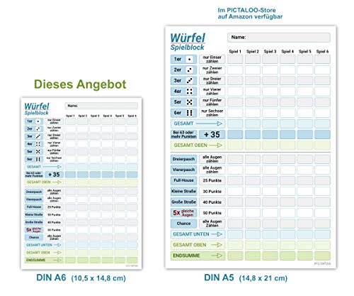 PICTALOO Gioco di dadi Blocco DIN A6, ben