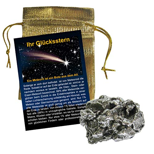 Meteorit echter Eisenmeteorit XL Sternschnuppe 120-140g Glücksstern für Sammler & Anleger mit Zertifikat, Täschchen + Booklet. 81805-2