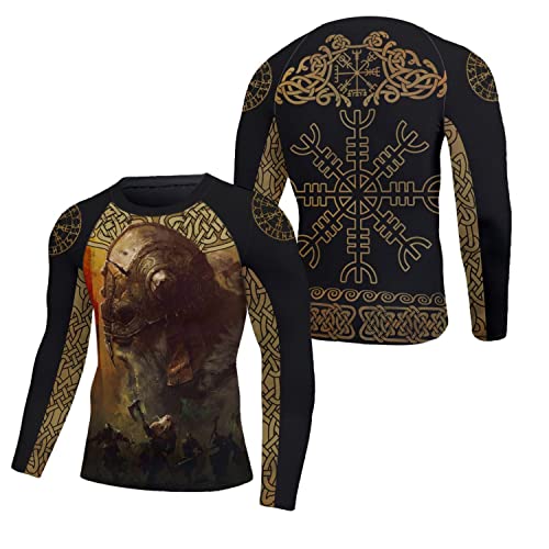 365CUSGIFTS - Viking Men's Long Sleeve Compression Rash Guard MMA BJJ Black Stretchable Fabric - L