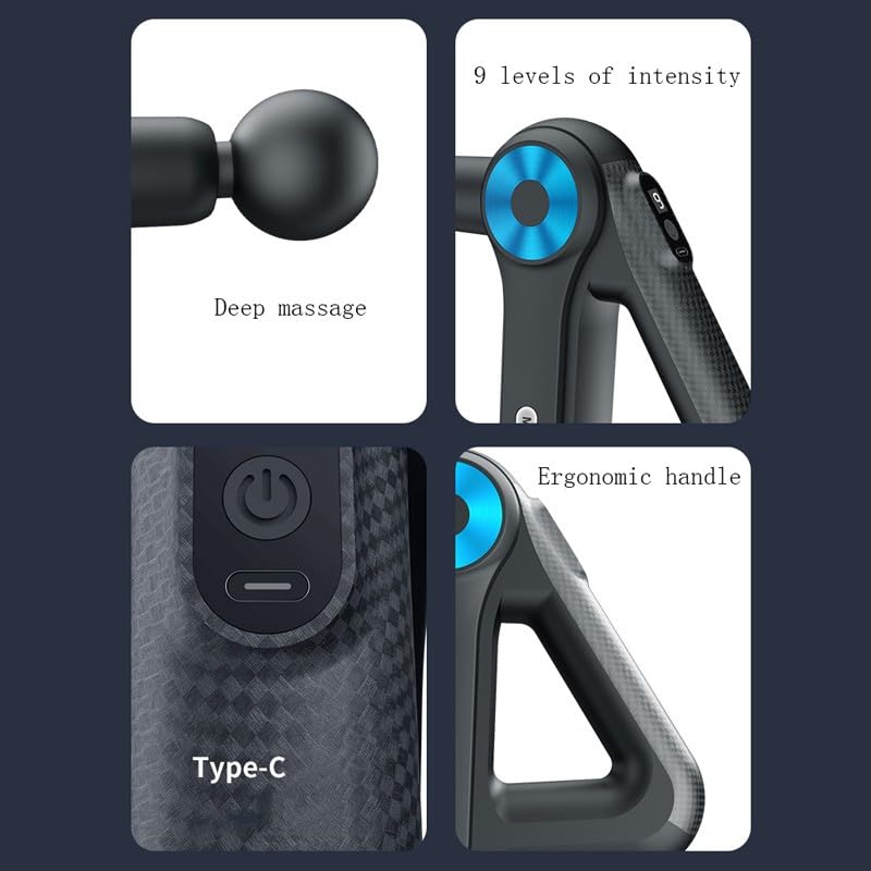 Pistola de masaje de tejido profundo, masajeador muscular de mano para aliviar el dolor, dispositivo de percusión con 9 accesorios y 9 velocidades