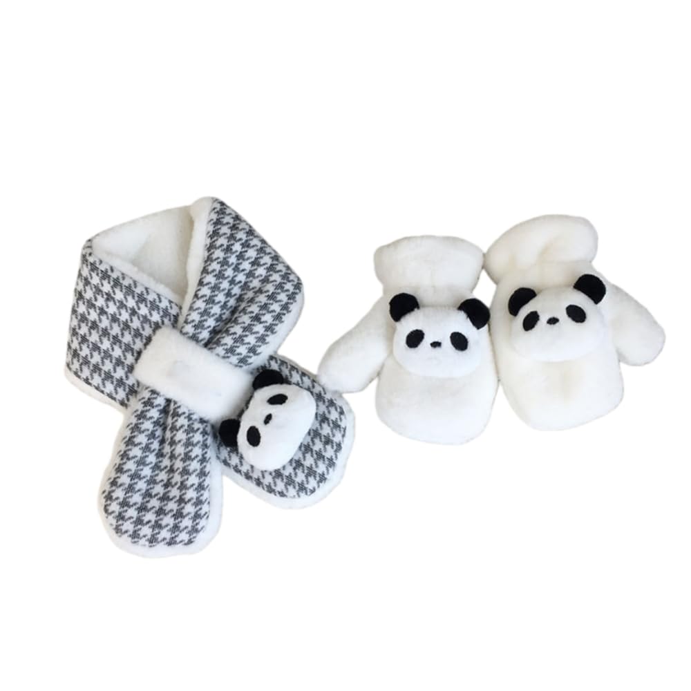 OMEIU Store Children faux fur fluffy Scarf Glove Set, Kids Winter Warm Set Thermal with panda Gloves Soft Scarf Mitten for 5-12 Years Old (Panda)
