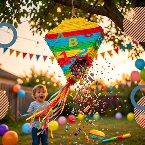 Pinata de rentrée scolaire multicolore avec bâton et masque pour fête d'enfants - 2