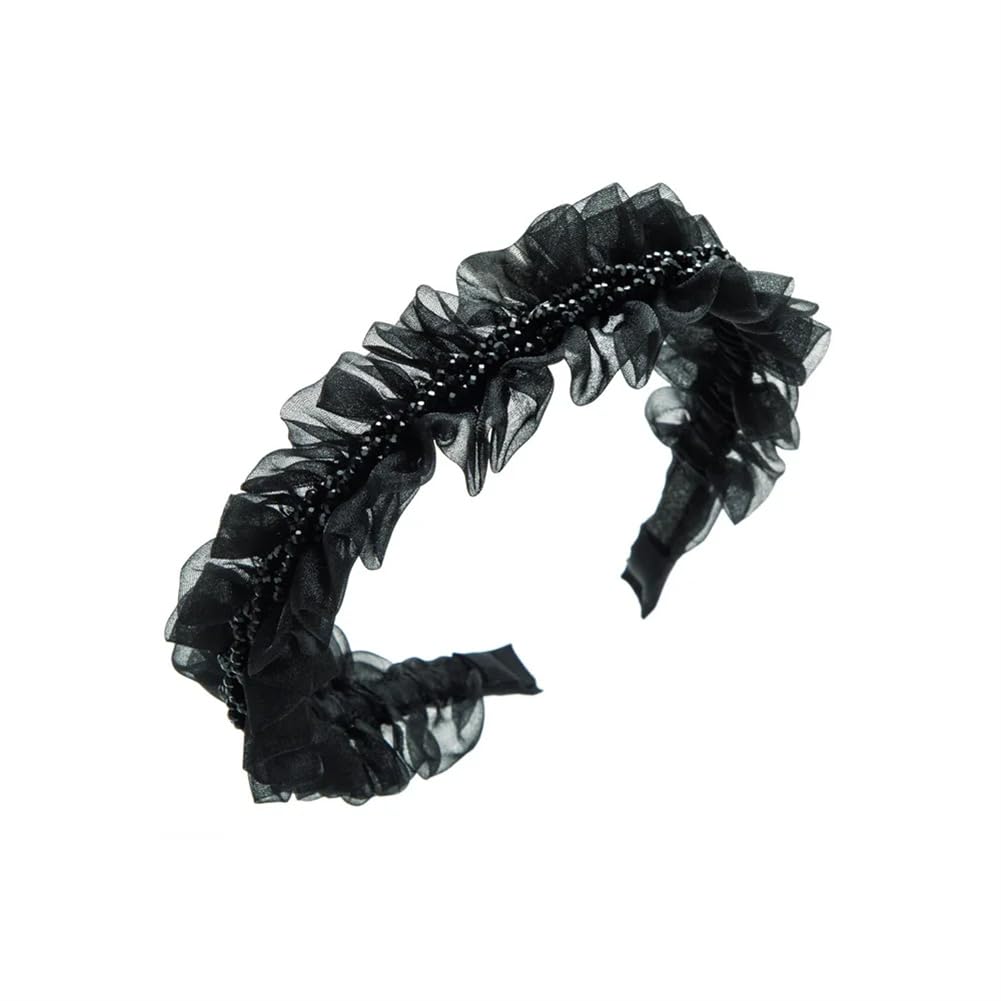 Diadema trenzada, diademas, mujeres niñas Organza plisada ala ancha banda for el cabello trenza con cuentas diadema fiesta bandas for la cabeza(Light Coffee)