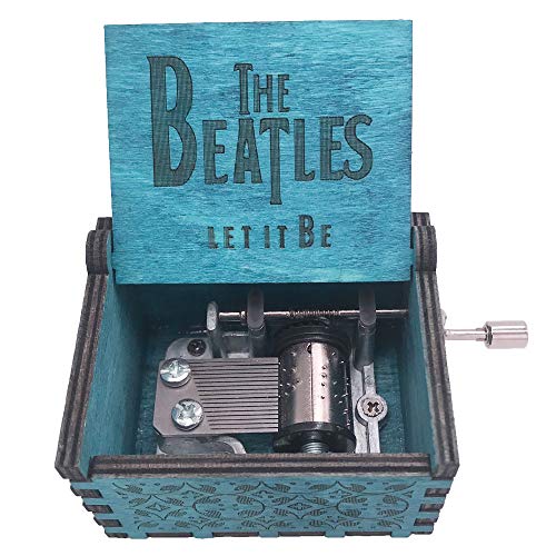 Mini boîte à musique à manivelle en bois sculpté Cadeau musical Play Let it Be Bleu - Les Beatles, Paul McCartney, John Lennon, RIngo Starr, George Harrison Mini boîte à musique à manivelle en bois sculpté Cadeau musical Play Let it Be Bleu