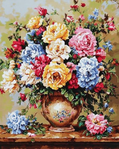 Kit broderie point de croix imprimé vase 40x50cm anti-erreur