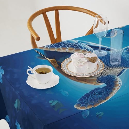 Nappe de table rectangulaire tortue bleu imprimé déco lavable