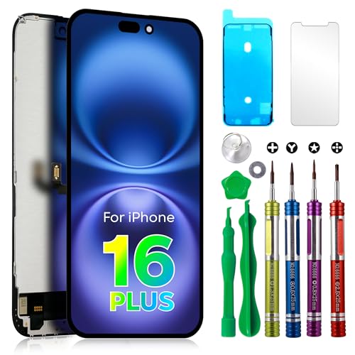 Ace Tech Cellular iPhone 16 Plus Screen Replacement 6.7 Repair Kit with Tools Easy Install Restore Clear Display & Smooth Touch Supports True Tone & Face ID Compatible A3290 A3082 A3289 A3291