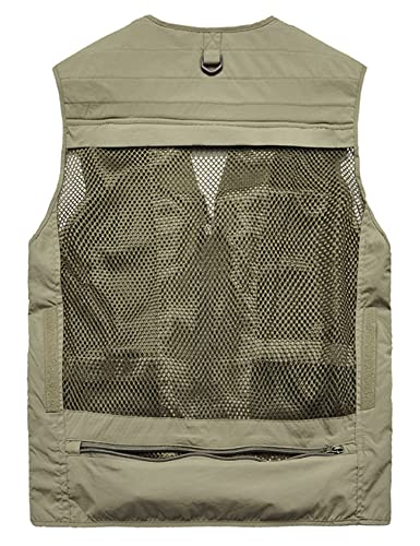 Yimoon Men’s Utility Vest Fishing Travel Safari Photo Cargo Vest Outdoor Work Mesh Vest With Pockets(Khaki-3Xlarge) #TOP3