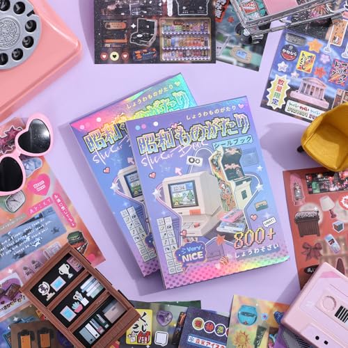 Image of Girl's Japanese Retro Sticker Book, Y2K Showa Theme - 800+ Cute Old Showa Style Old Items Stickers, for DIY Scrapbooking Journaling Handbook Decoration