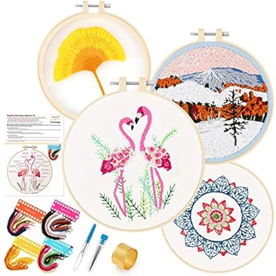 Amazon - Save 40%: Magicfly 4 Sets Embroidery Starter Kit with Pattern and Instruction, Cross Stitch N…