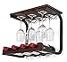 SODUKU Wine Racks Countertop Handmade Metal & Wood Wine Countertop Rack Wine Storage Shelf with 4 Bottle Cages & 6 Long Stem Glass Holder Walnut