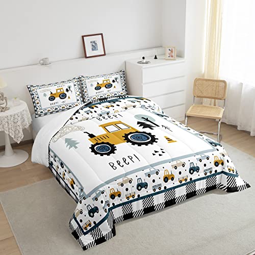 Conjunto de edredom casal com trator agrícola, conjunto de cama de caminhão de desenho animado equip