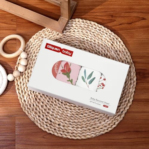 Image of Gllquen Baby Bassinet Sheets 4 Pack, Breathable Cozy Fitted Mattress Sheet | 32 inchx16 inch Soft Baby Sheets for Boys Girls, Compatible with Halo, Snoo, Uppababy, Universal fitted,Baby Gift,