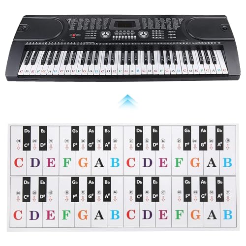 Transparent Piano Keyboard Stickers - 88/61/54/49 Key, Colorful Removable Letters for Kids...