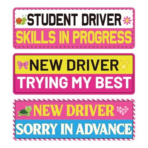 Image of 3pcs New Driver Magnet for Car, Student Driver Sticker Magnetic Sign Reflective Safety Pink Bumper Sticker Removable Funny Beginner Drivers Sign for Vehicles Car Accessories