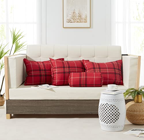 Image of Southshore Fine Living, Inc. Twin Daybed Cover Set, 6-Piece Daybed Comforter Set for Trundle Bed with Quilt, 3 Pillow Shams, Bed Skirt, Throw Pillow, Red Plaid Christmas Bedding