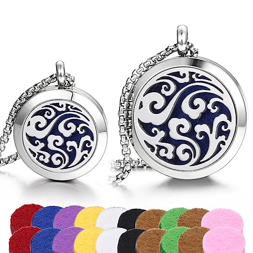 Aromatherapy Essential Oil Diffuser Necklace Tree of Life Cloud Design Stainless Steel Locket Pendant Christmas Birthday Gift for Women Men XN059-060-2