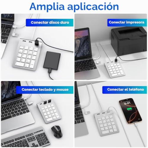 Teclado numérico USB con 18 teclas y 3 puertos USB 2.0 para laptops y PC Windows o macOS 4