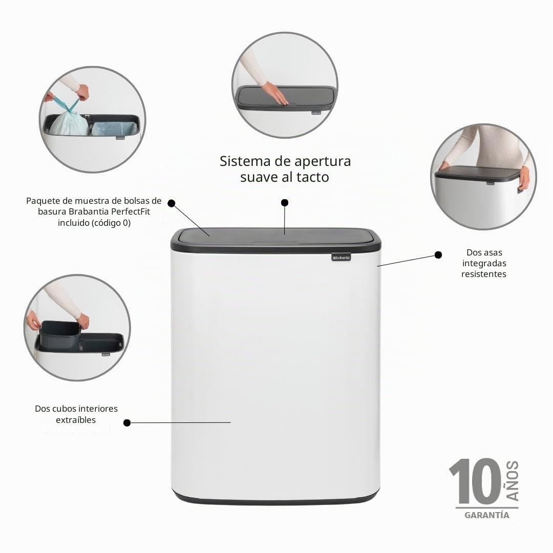 Brabantia Cubo de basura, Blanco, 2 x 30 l