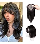 Natural Black Hair Toppers for Women with Bangs 100% Real Human Hair 12 Inch Topper Hair Extensio...