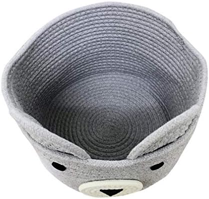 Inwagui Bear Storage Basket Woven Cotton Rope Basket Collapsible Decorative Hamper with Handles for Nursery Kid's Room Storage - Grey