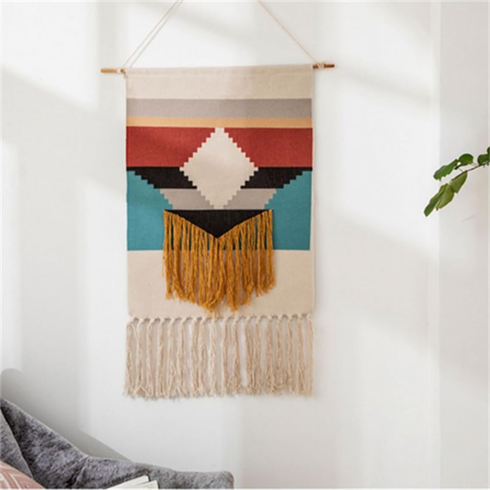 Fmiyjun C4 Macrame Woven Tapestry Hanging Wall Art Decor 50X85 Cm Boho Bohemian Printed Tapestries For Apartment Dorm Home Bedroom Decor