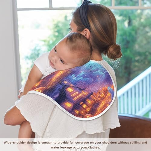 Muslin Burp Cloth for Baby 2PCS Halloween Horror Night Super Absorbent Burping Cloths, Bibs for Newborn Boys Girls 7