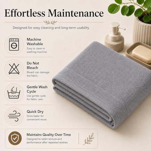 Image of 100% Pure Cotton Bath Towel for Men & Women | 380 GSM Ultra Soft, Highly Absorbent & Quick Dry Bath Towel | Large 55 x 28 Inch Matty Terry Towel for Bathroom, Gym, Travel & Daily Use | Light Grey