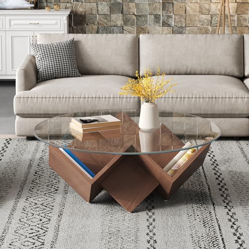 Flieks 35.4'' The Round Coffee Table with Glass...