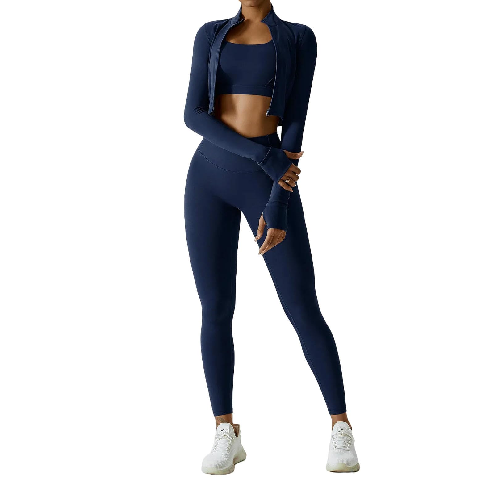WANGSHUO Damskie legginsy sportowe Zestaw do jogi 3 szt. Strój fitness dla kobiet Odzież gimnastyczna z długim rękawem Legginsy sportowe z wysokim stanem-Magenta_a-l