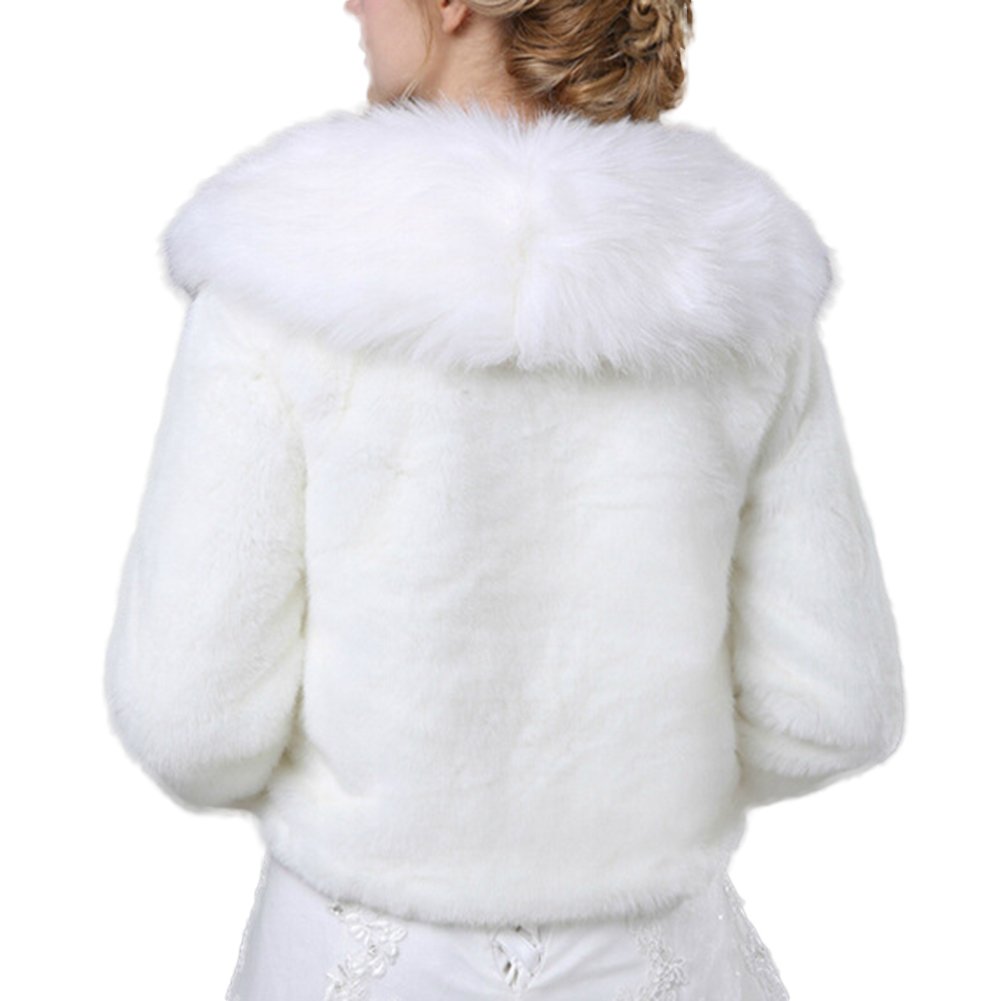 Icegrey Mujer Chaqueta De Piel Sintética Para Novia Tipo Bolero Con Manga Larga Chal Estola Capa Con Forro Ivory