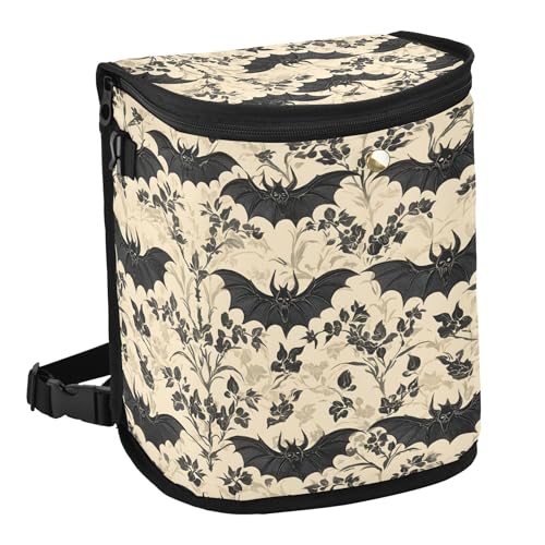Image of MNSRUU Car Trash Can with Lid, Bats and Flowers Vintage Car Trash Bag Hanging Organizers and Storage for Front Back Seat, Leak-Proof Trash Bin