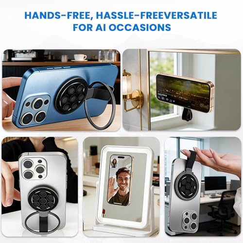 Image of ZORBES Magnet Phone Stand Grip, 360 Swivel Folding Compact Suction Cup Phone Ring Desk Stand, Magnetic Phone Ring for MagSafe Grip for iPhone 17 /16 /15 /14 /13 Pro Max Plus