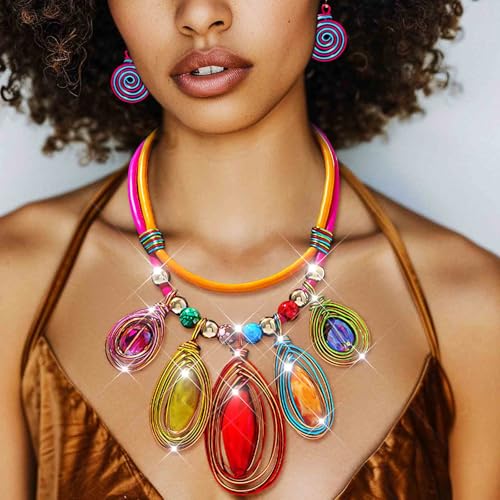 Barode African Statement Choker Necklaces Pride Colorful Chunky Bib Collar Necklace Ethnic Indian Tribal Jewelry Set for Women (A)3